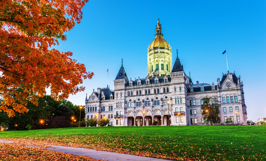 The Connecticut State Capitol during autumn season