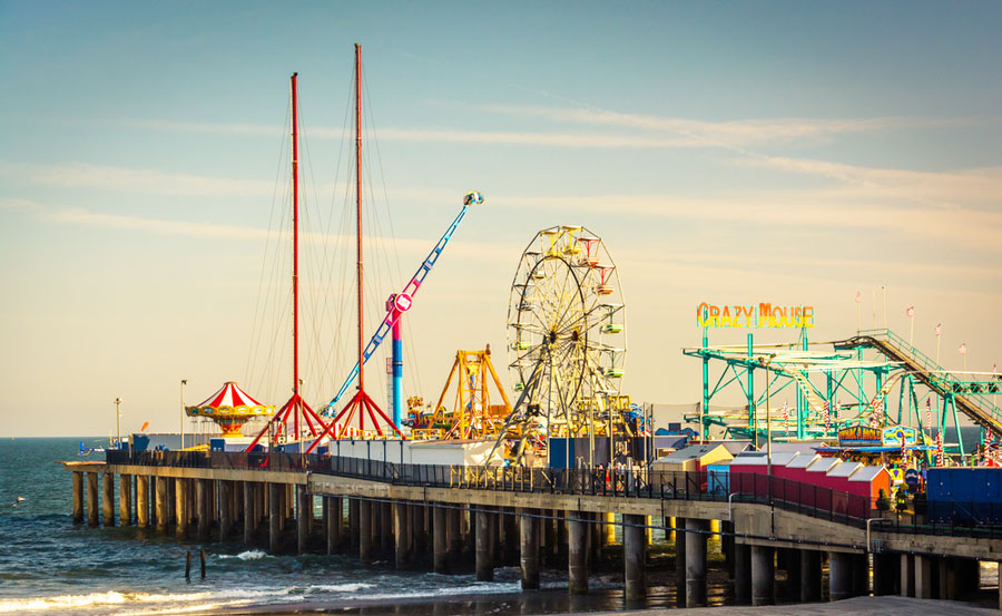 View of the colorful rides in Steel Pier Atlantic City