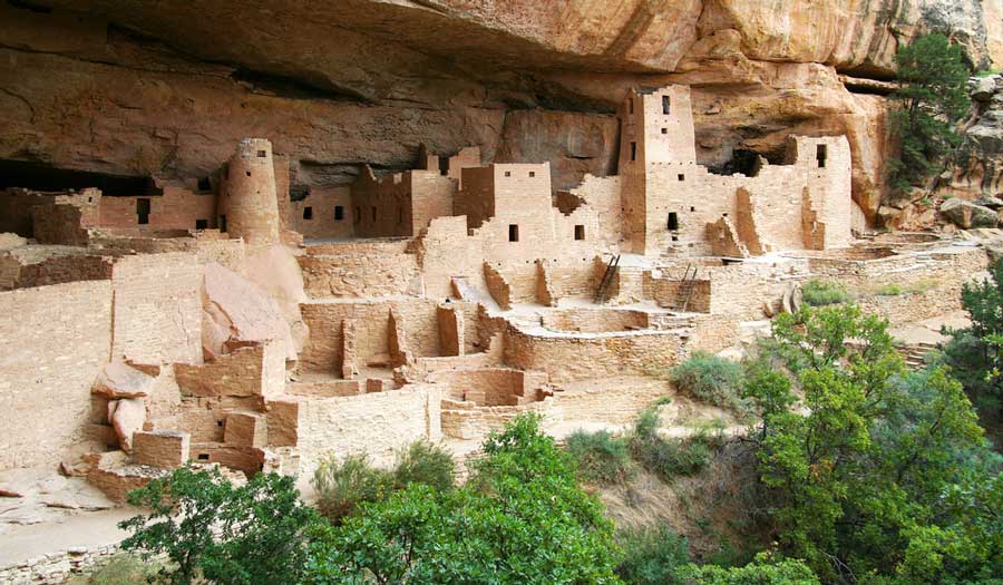 View of cliff dwellings in Mesa Verde National Park